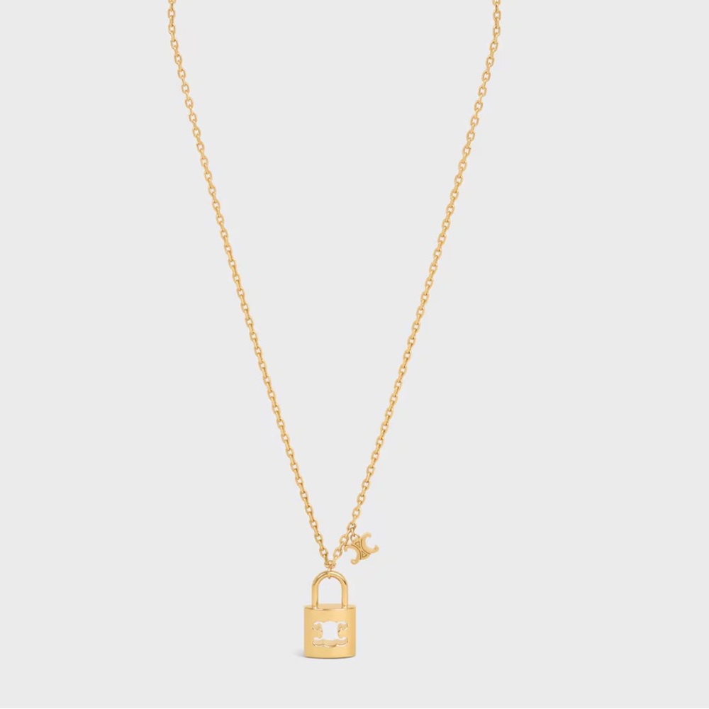 Celine Large TRIOMPHE Lock Necklace | Brass with gold finish - Picture 10 of 11
